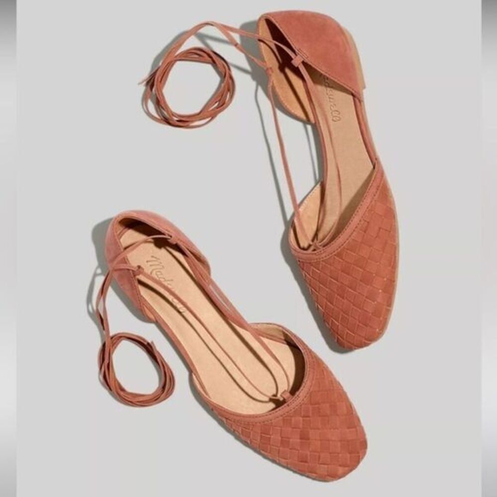 Madewell Woven Ankle-Tie Flats in Nubuck